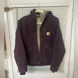 Maroon Carhartt Sherpa Lined Faded Work Jacket Size M